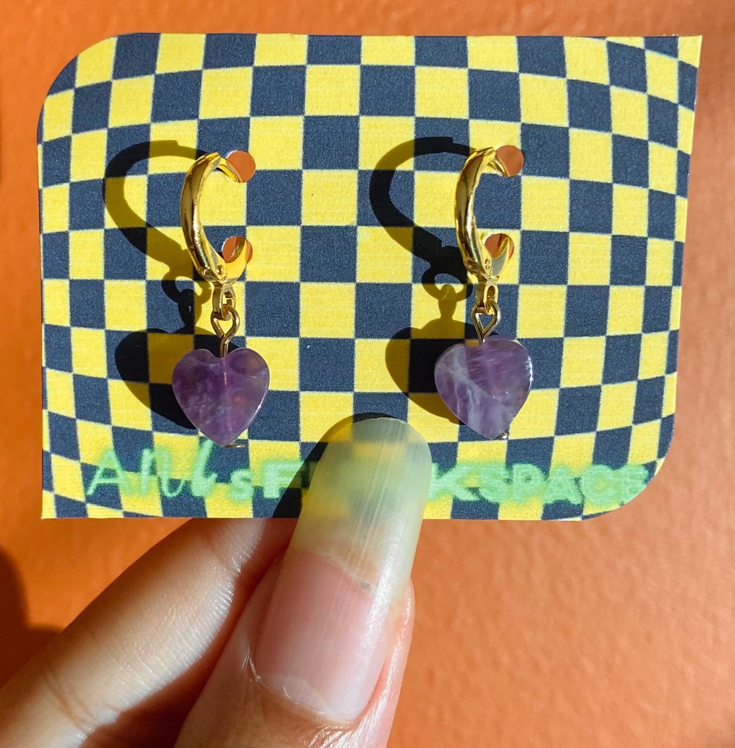 Amethyst heart huggies