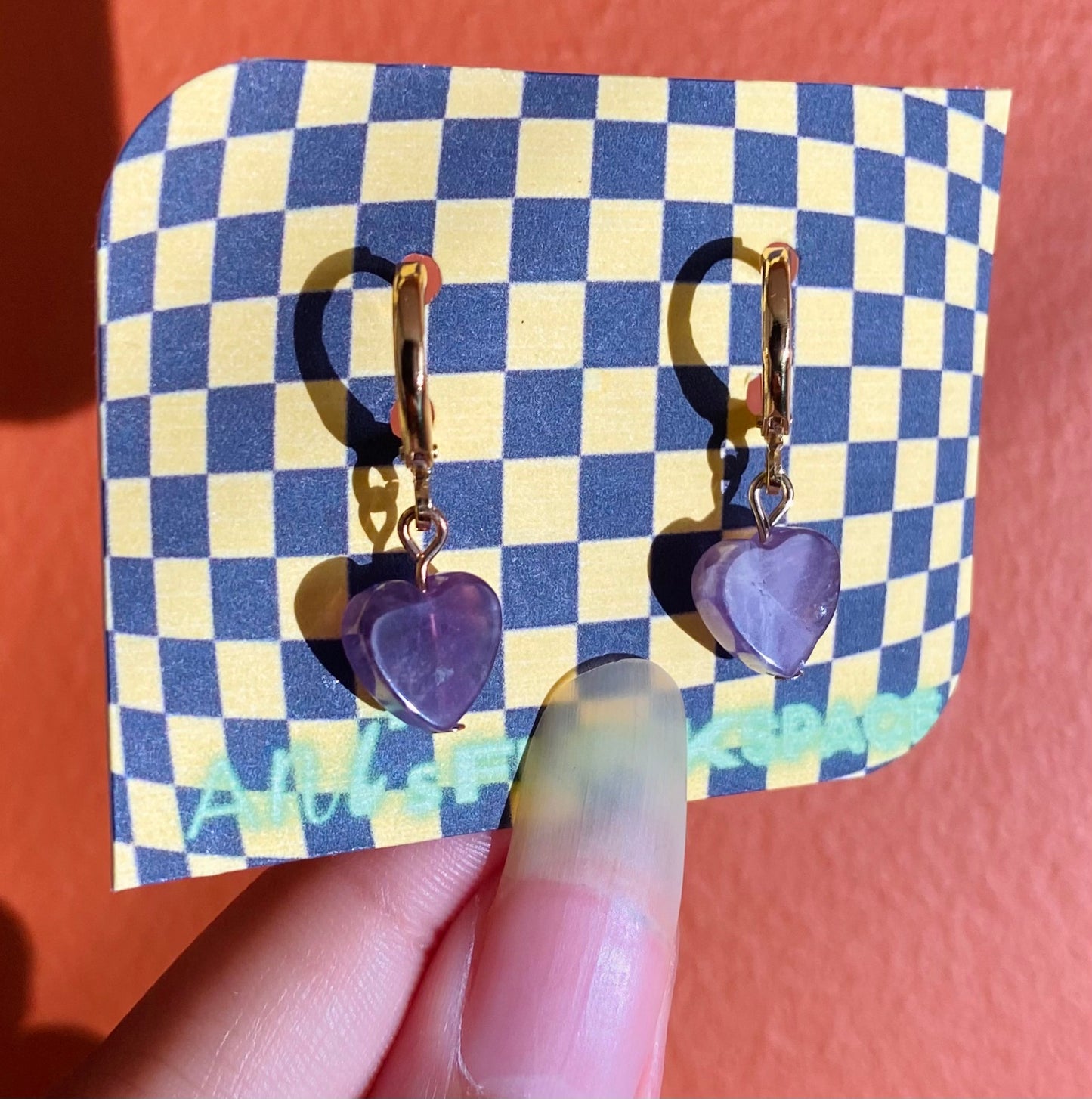 Amethyst heart huggies