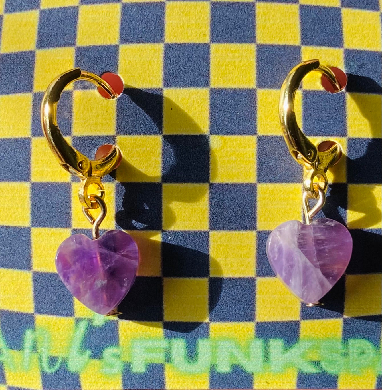 Amethyst heart huggies