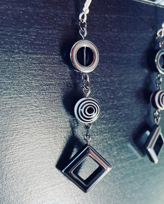 Black and white swirl geometric earrings