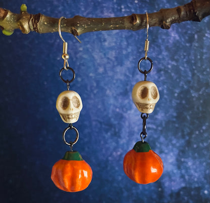 Skull and pumpkin earrings