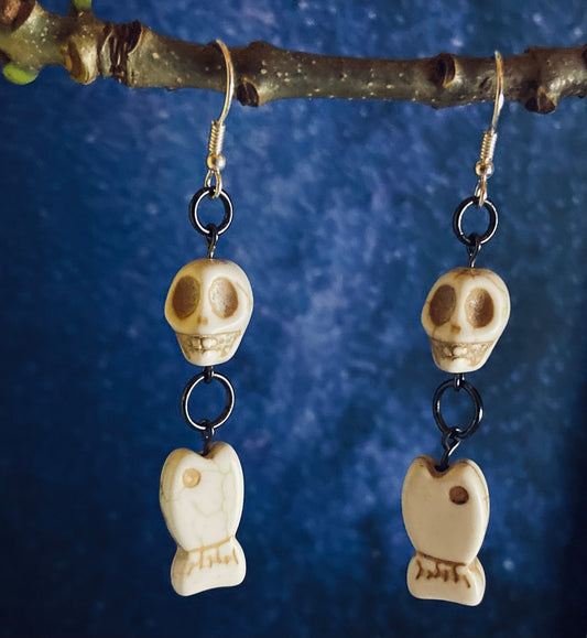 Skull and skeleton fish earrings