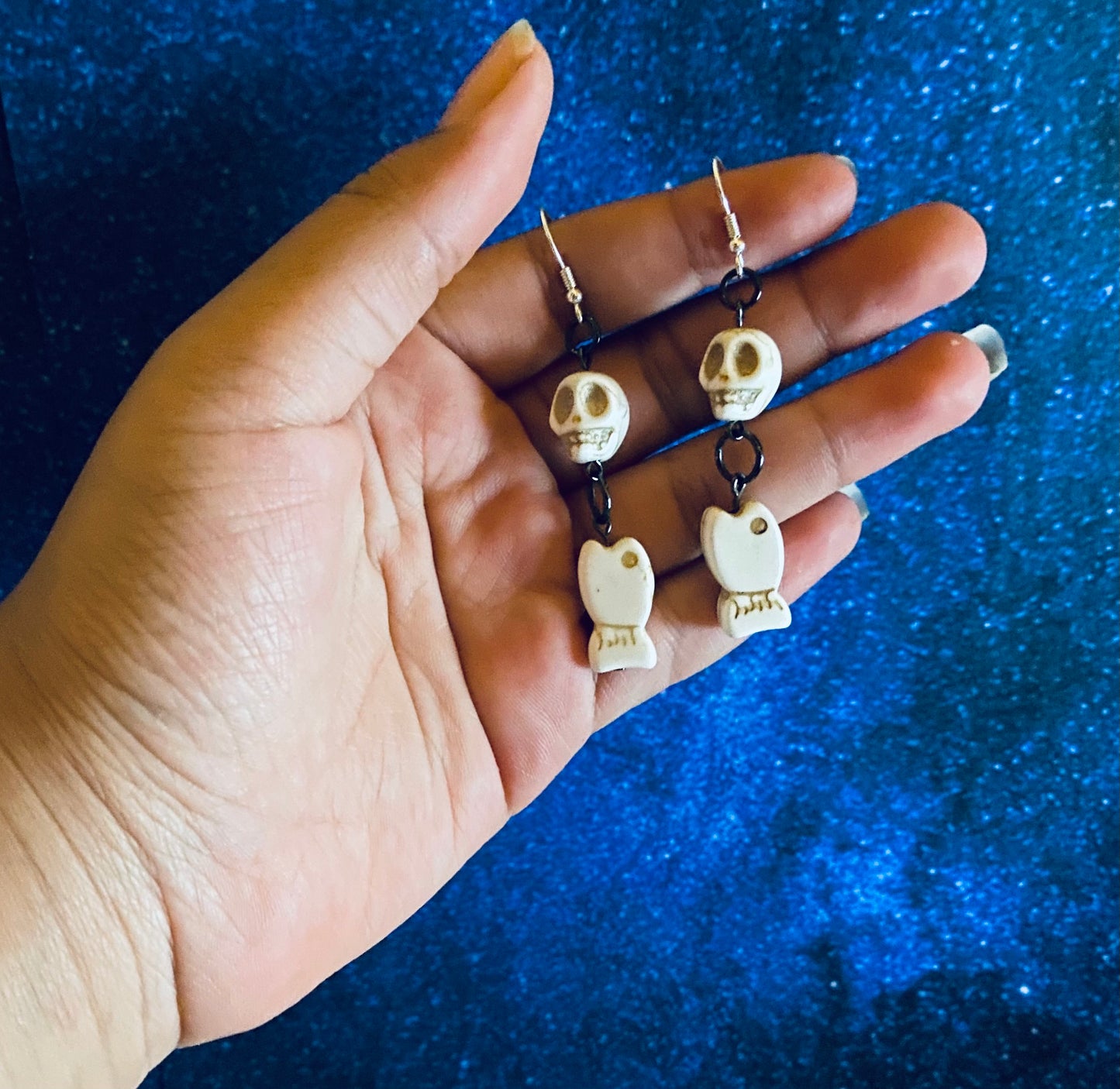 Skull and skeleton fish earrings