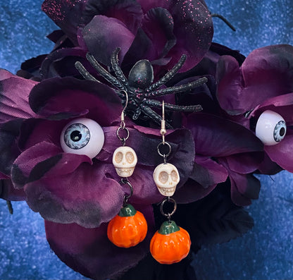 Skull and pumpkin earrings