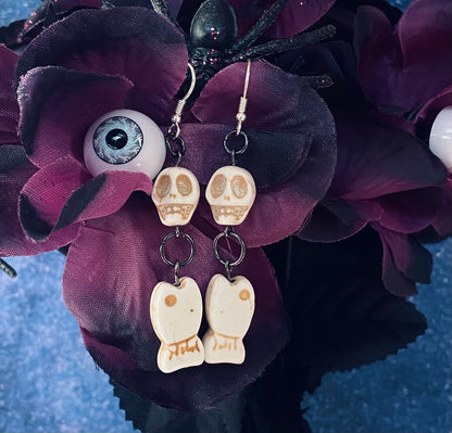 Skull and skeleton fish earrings