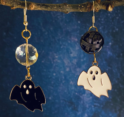 Black and white ghost earrings