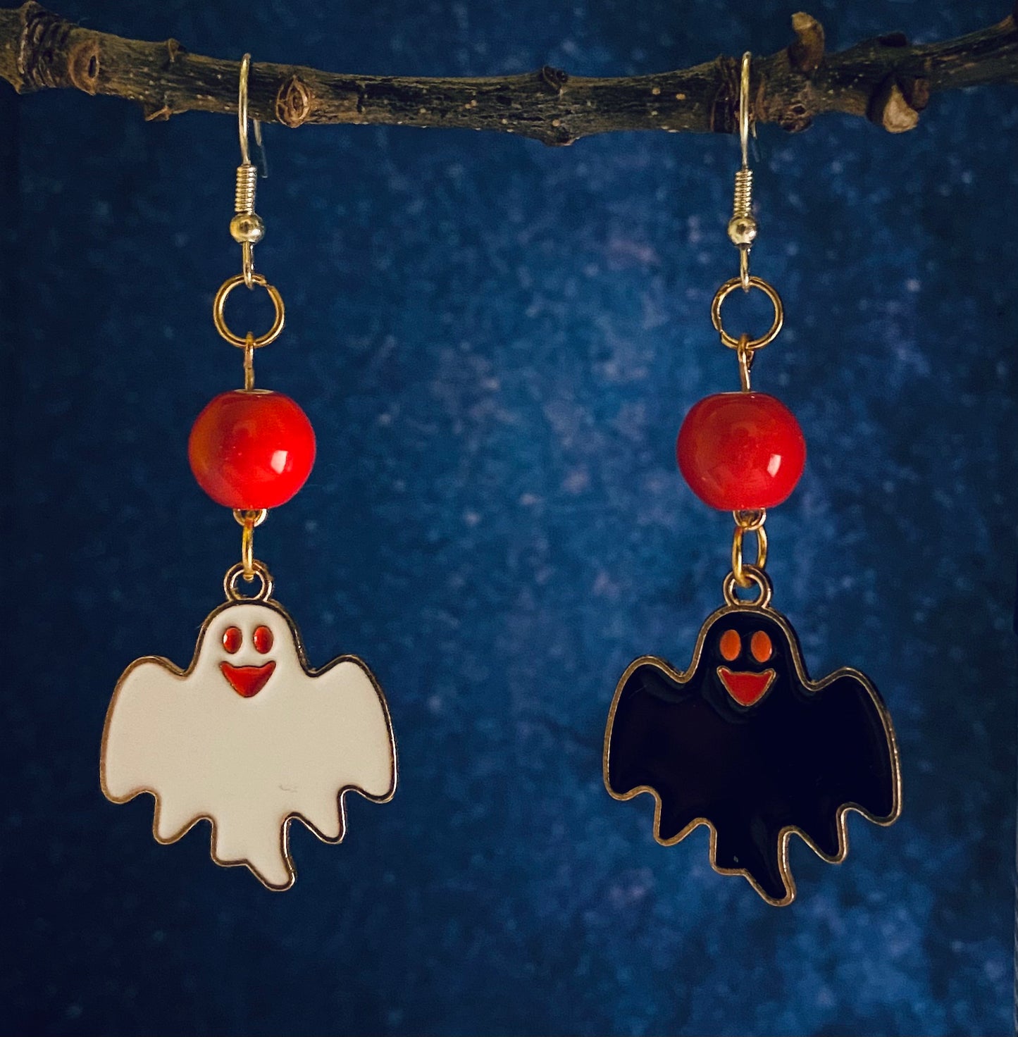 Black white and red ghost earrings