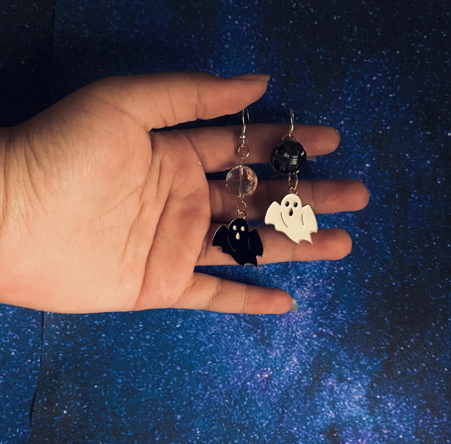 Black and white ghost earrings