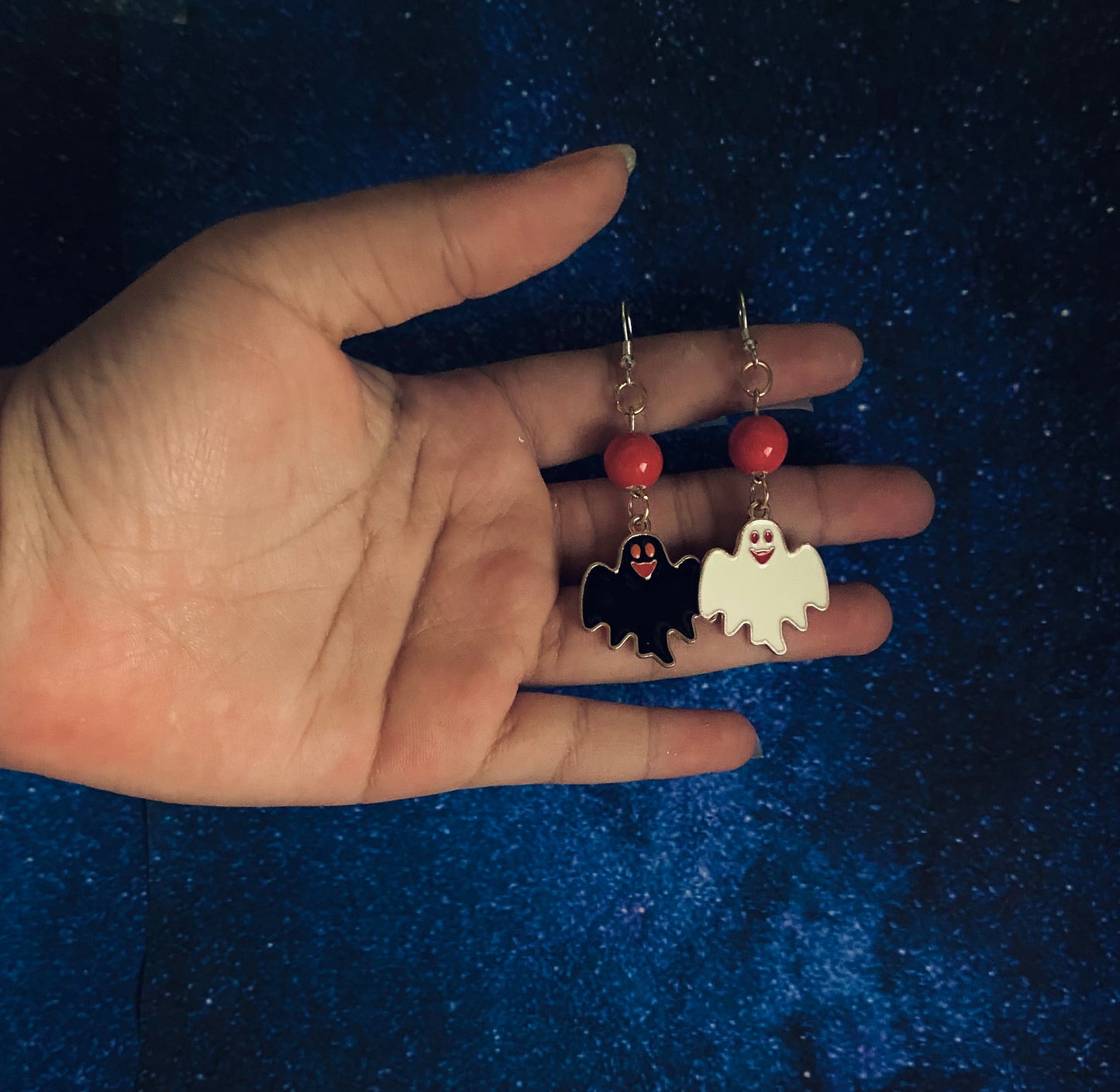 Black white and red ghost earrings