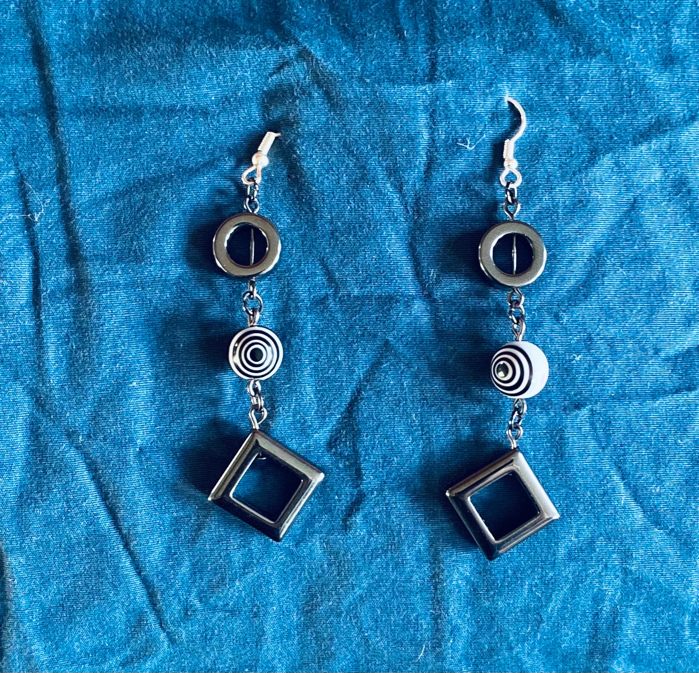 Black and white swirl geometric earrings