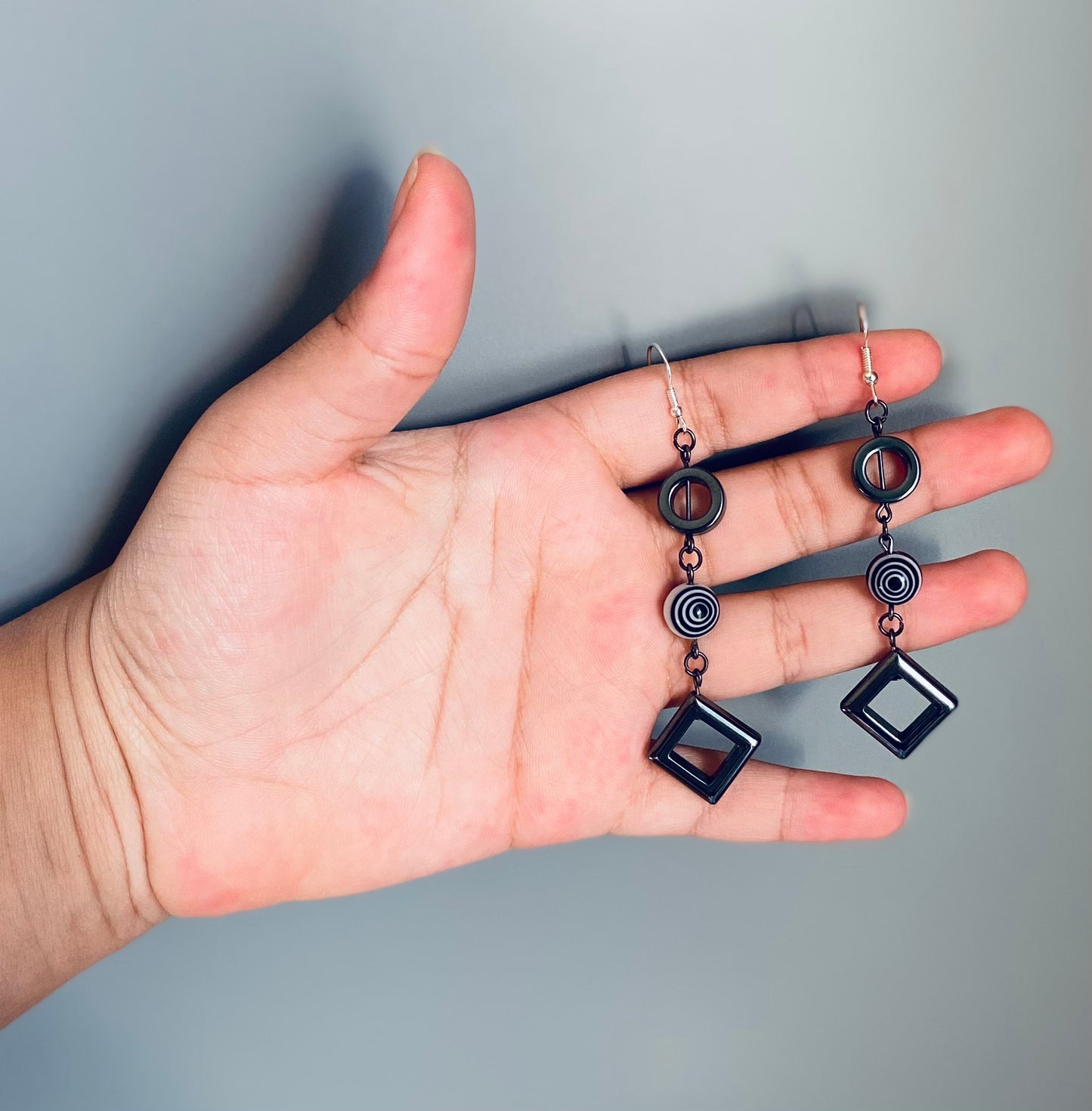 Black and white swirl geometric earrings