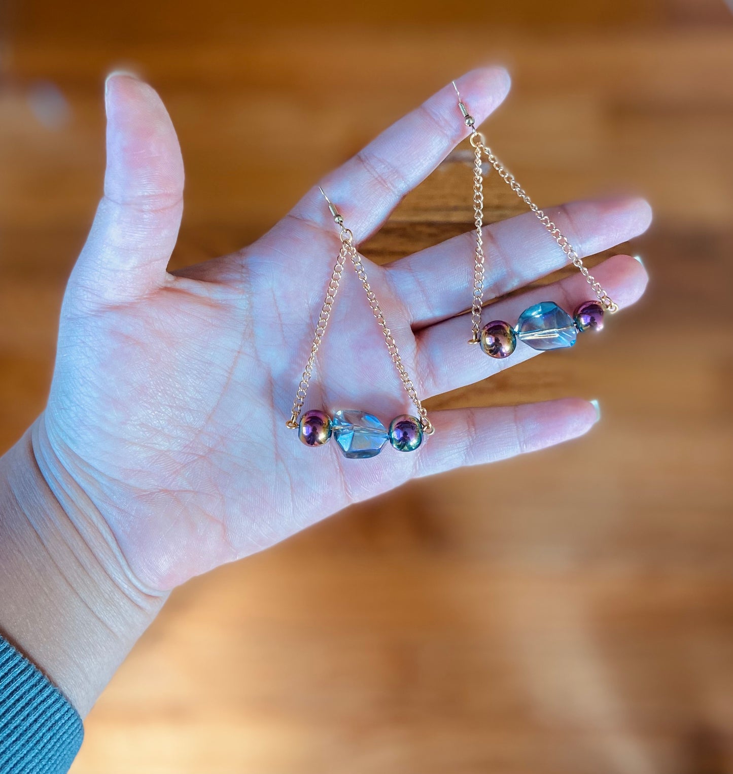 Metallic hematite hanging earrings