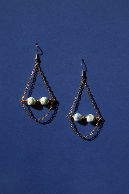Blue rose garden No.1 ceramic floral chandelier earrings