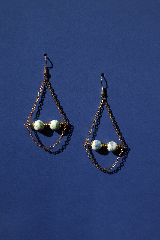 Blue rose garden No.1 ceramic floral chandelier earrings