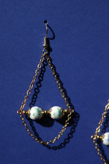 Blue rose garden No.1 ceramic floral chandelier earrings