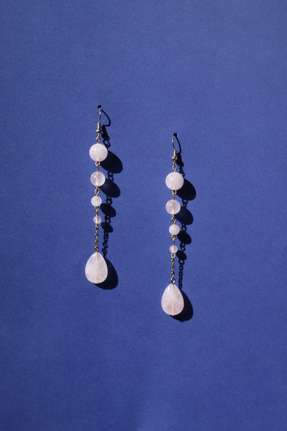 First bloom No.1 natural rose quartz earrings