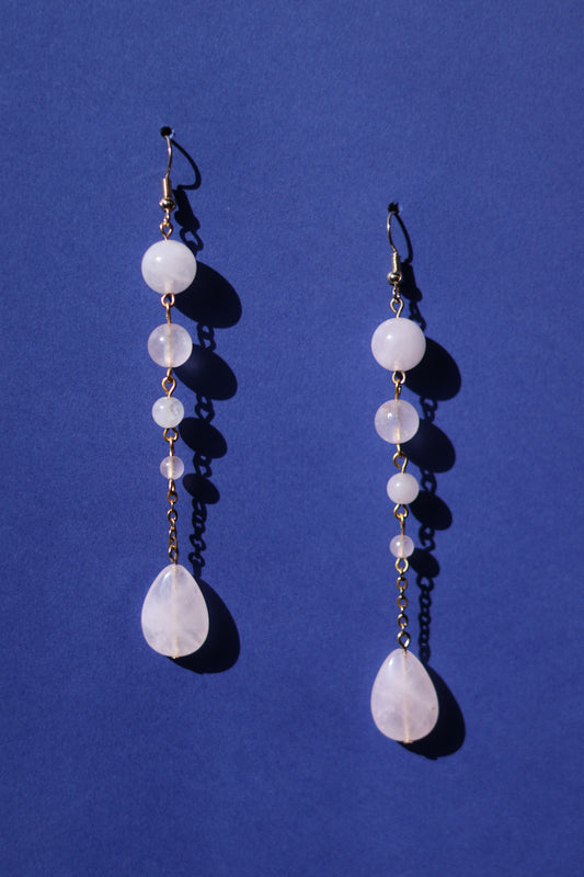 First bloom No.1 natural rose quartz earrings