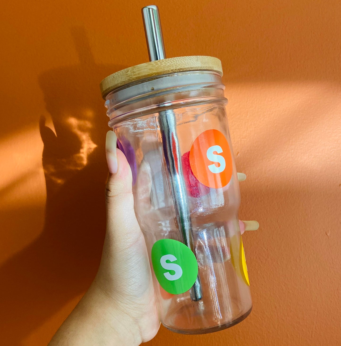 Skittles glass boba cup