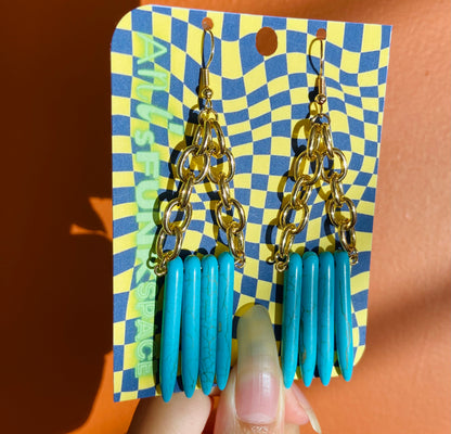 Reconstituted turquoise spike earrings