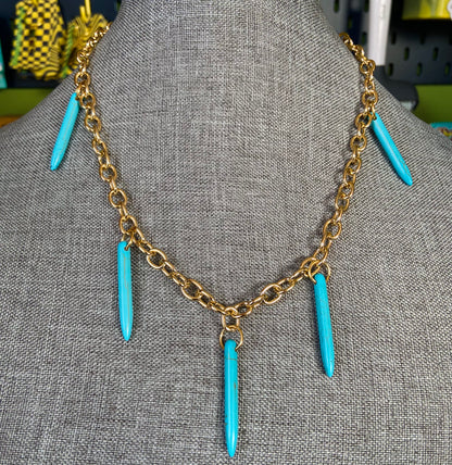 Reconstituted turquoise spike necklace