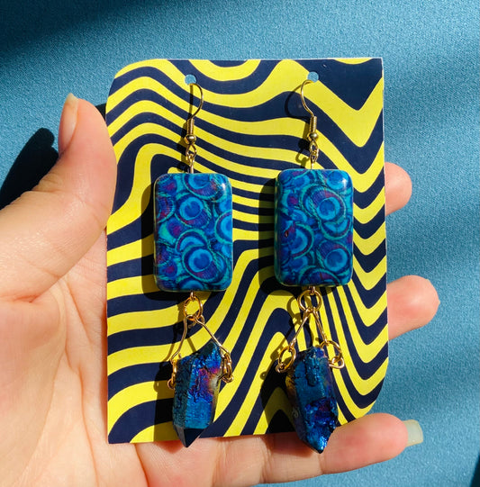 peacock feather printed turquoise earrings